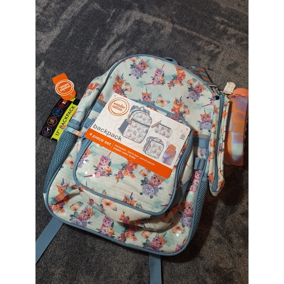 4 Pc CATICORN DREAMERS Backpack Set Lunch Box Pencil Pouch Water Bottle - Picture 1 of 10